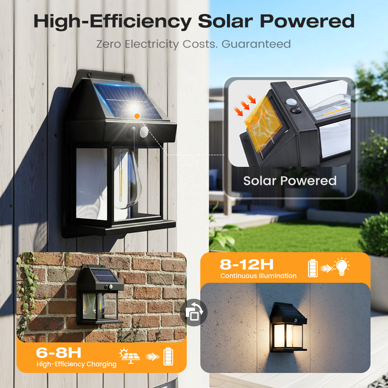 Solar Tungsten Wall Light (Buy 3 Get 1 Free) - Vintage Edison LED Motion Sensor Sconce | IP65 Waterproof Exterior Lamp