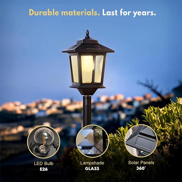 Vintage Solar-Powered Hexagonal Garden Lights - Retro Palace Lantern Stake & Post Mount | Waterproof LED Pathway Sconce