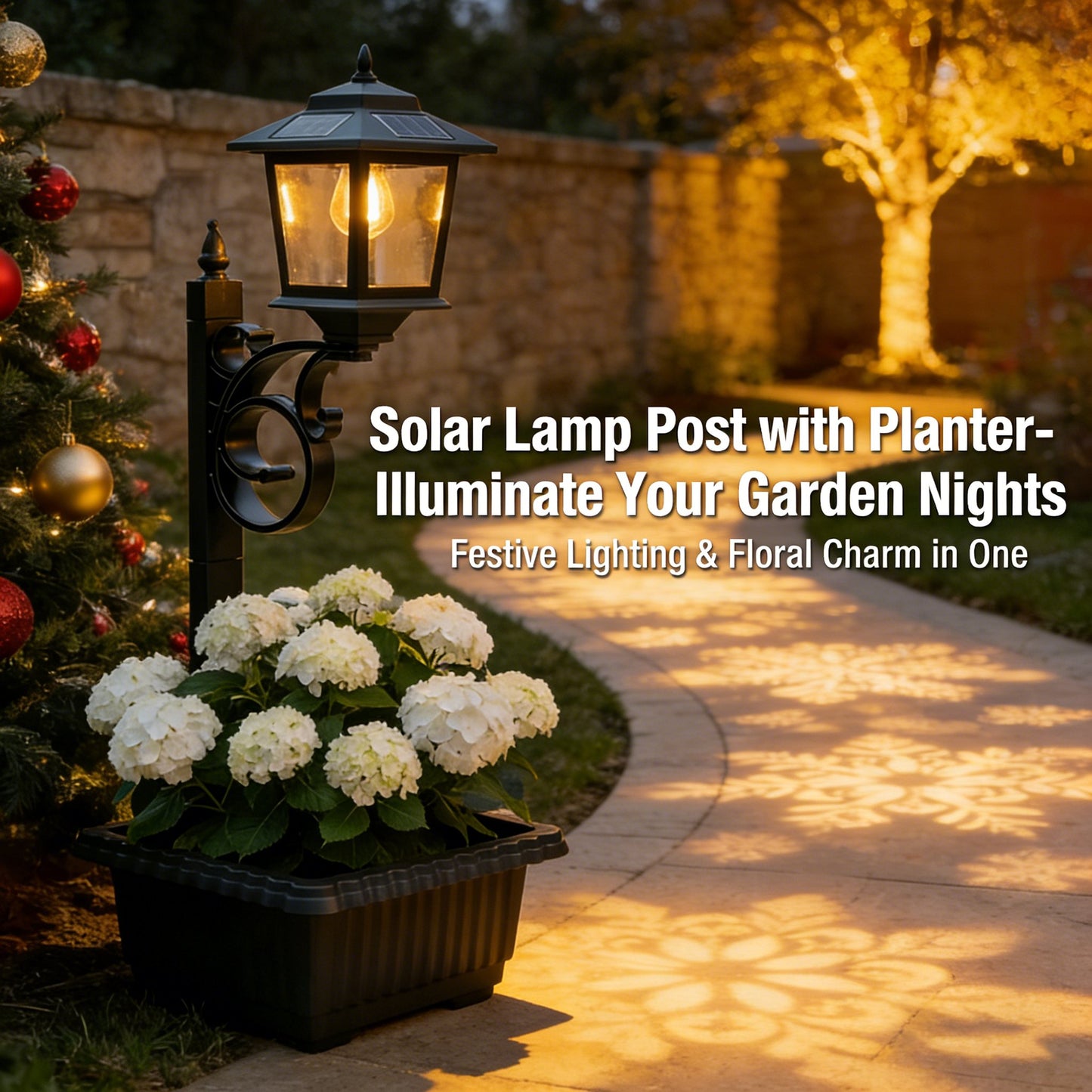 2-in-1 Solar Lamp Post with Planter - Multi-Mount Pathway & Wall Sconce | IP44 Waterproof Outdoor Garden Light