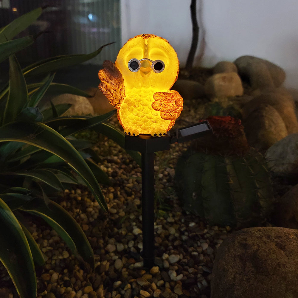 Owl Solar Garden Stake Light - Resin Animal Landscape Lamp | IP65 Waterproof LED Pathway & Flower Bed Sconce | Warm White