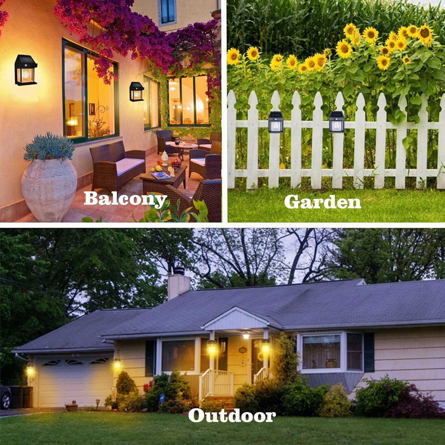 New Outdoor Solar Power Lamp - Warm Tungsten Filament Motion Sensor Sconce | IP65 Waterproof Wall Light | Black & White
