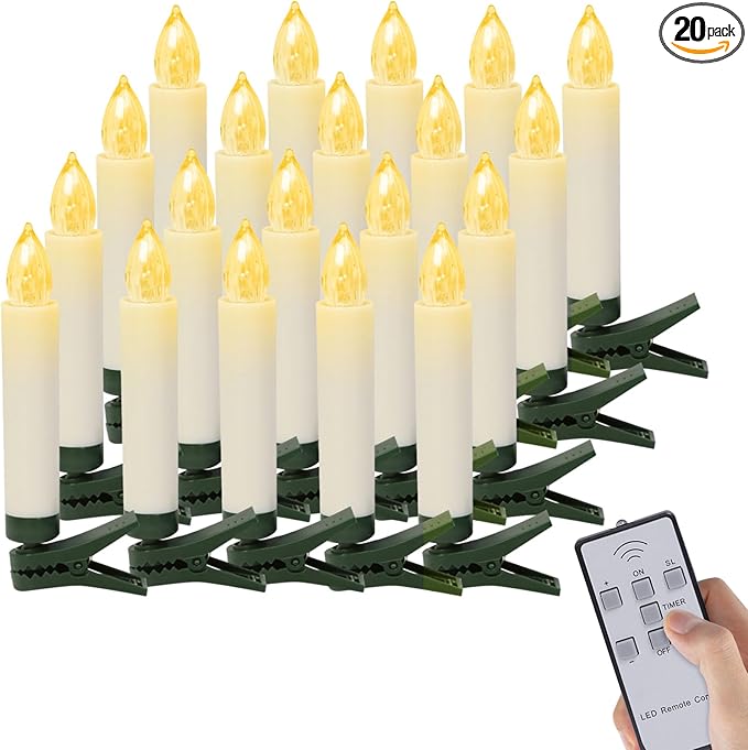 Wireless Flameless Christmas Tree Candles - 10-Pack Remote Control LED Taper Lights | Window Suction & Floating Candle Clips