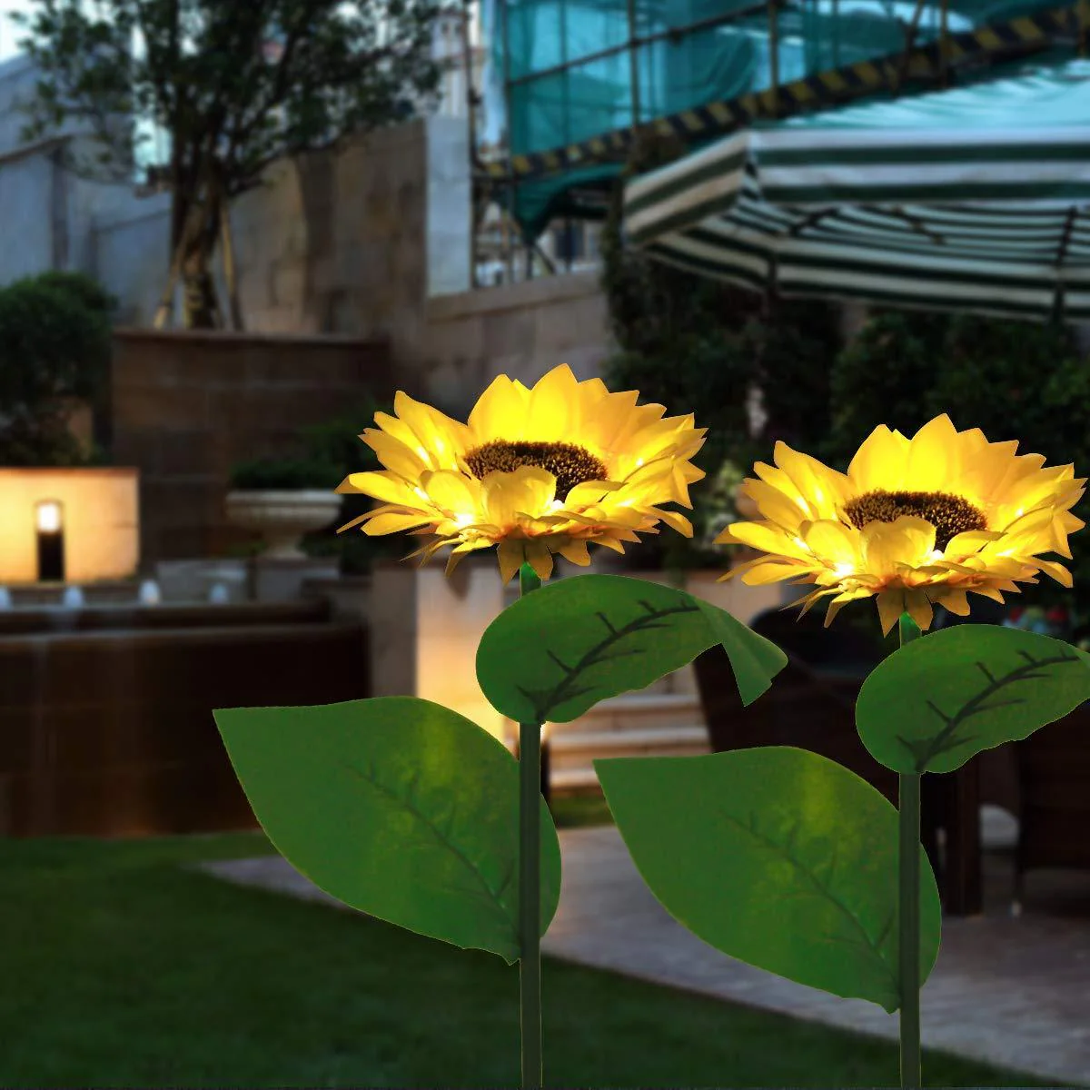 Sunflower Solar Garden Stake LED Lights - Waterproof Outdoor Flowerbed Spikes | Realistic Yellow Landscape Pathway Lights