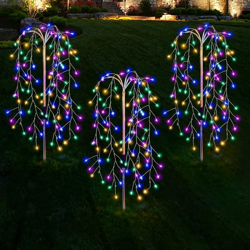 Solar Garden Lights Outdoor Decor - 100 LED Firework & Flame Effect Stake Light | Waterproof Pathway & Patio Accent |