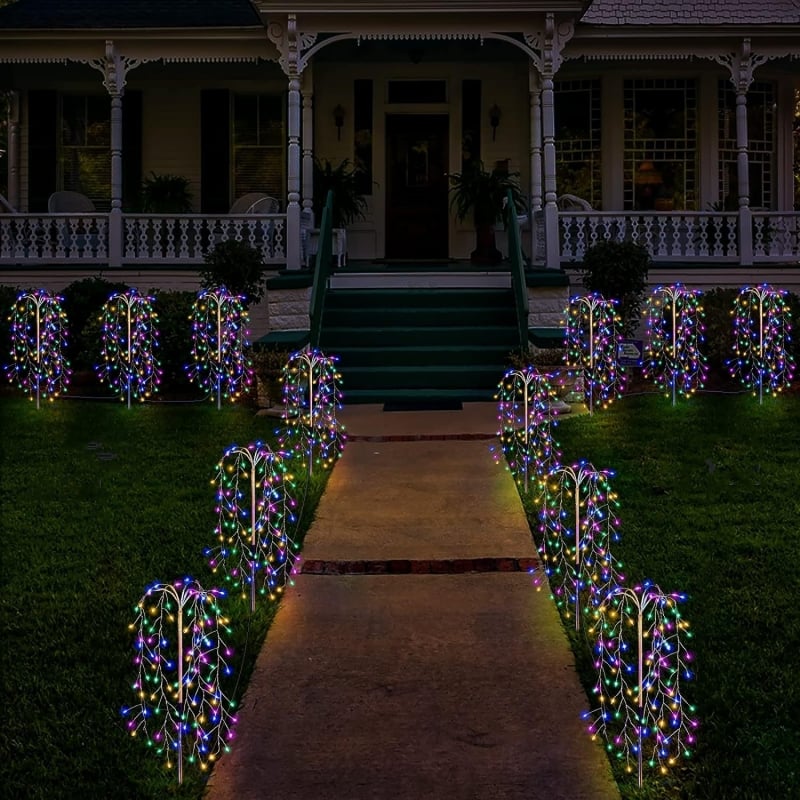 Solar Garden Lights Outdoor Decor - 100 LED Firework & Flame Effect Stake Light | Waterproof Pathway & Patio Accent |