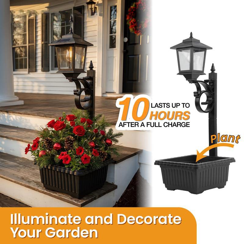 2-in-1 Solar Lamp Post with Planter - Multi-Mount Pathway & Wall Sconce | IP44 Waterproof Outdoor Garden Light