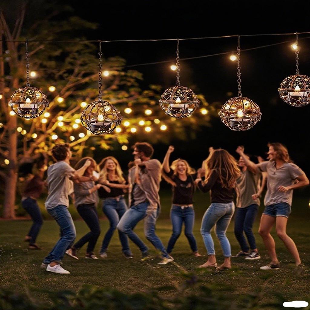 Solar Hanging Ball Lanterns 3-Pack - Waterproof Retro Metal LED Globe Lights for Garden & Patio