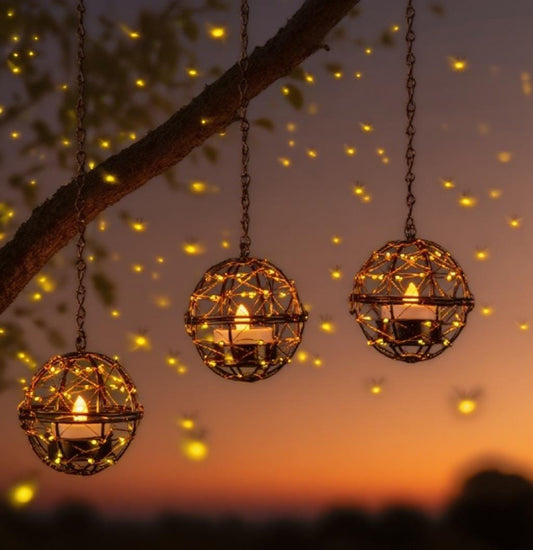 Solar Hanging Ball Lanterns 3-Pack - Waterproof Retro Metal LED Globe Lights for Garden & Patio
