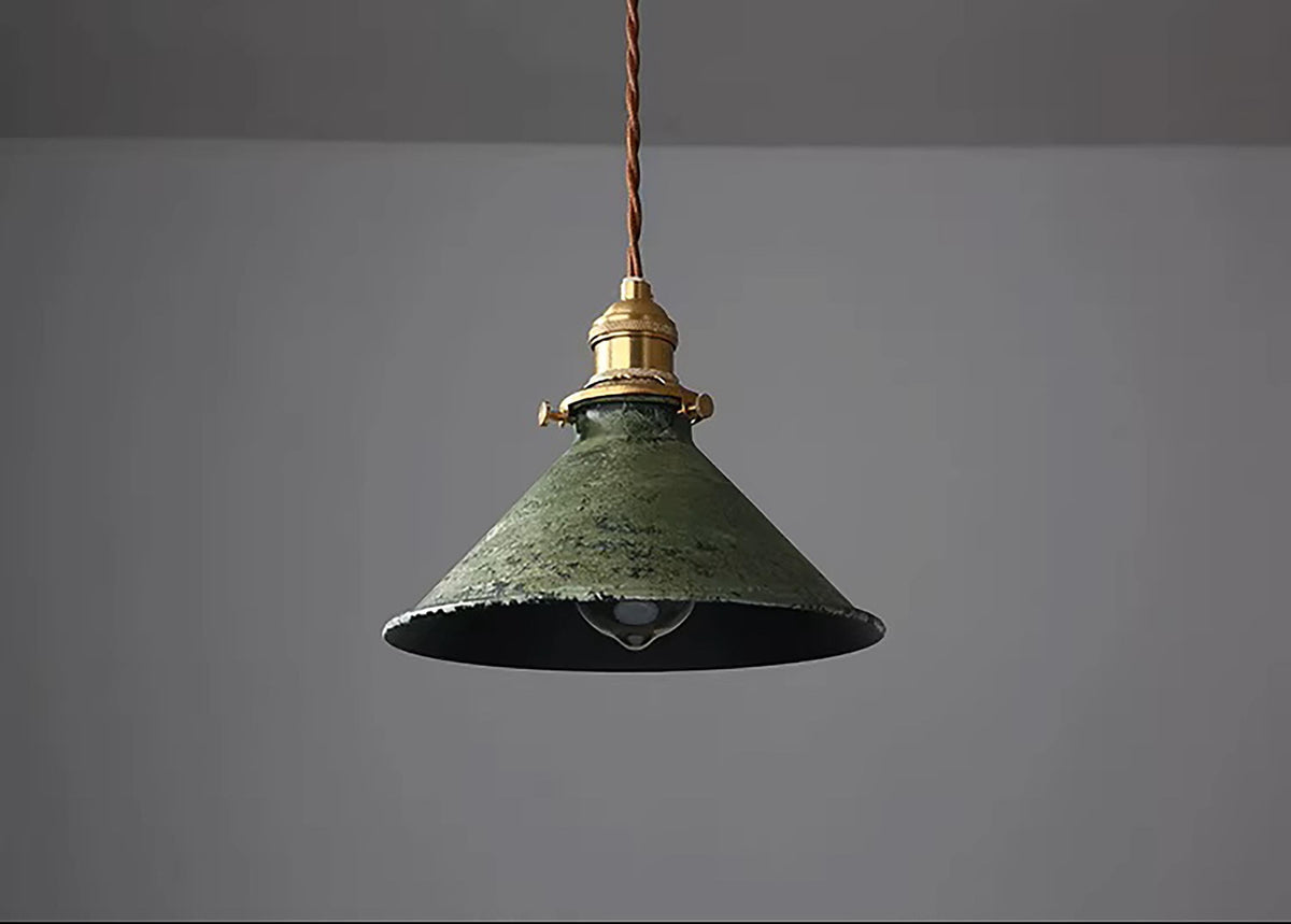 Blue Rustic Vintage Pendant Light - Hand-Painted Distressed Metal Shade & Brass Fitting Pendant