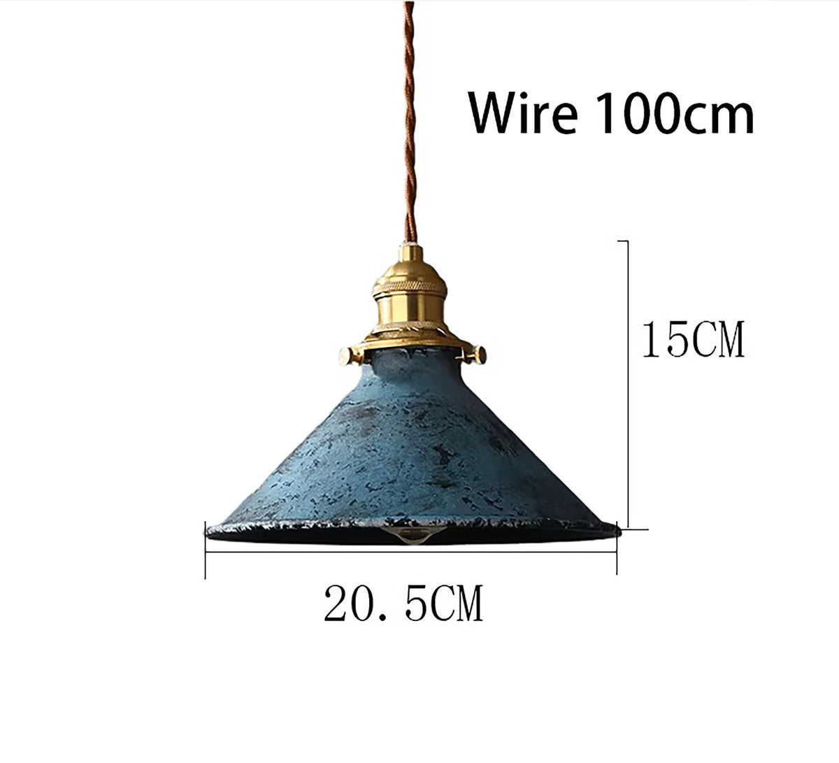 Blue Rustic Vintage Pendant Light - Hand-Painted Distressed Metal Shade & Brass Fitting Pendant