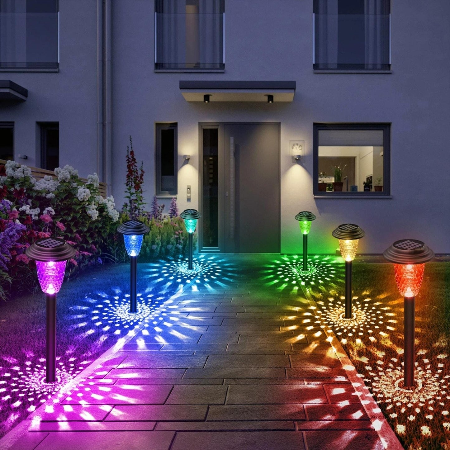 Solar Garden Stake Lights 12-Pack - RGB Color Changing & Warm White Waterproof Path Lights