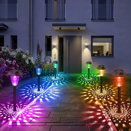 Solar Garden Stake Lights 12-Pack - RGB Color Changing & Warm White Waterproof Path Lights