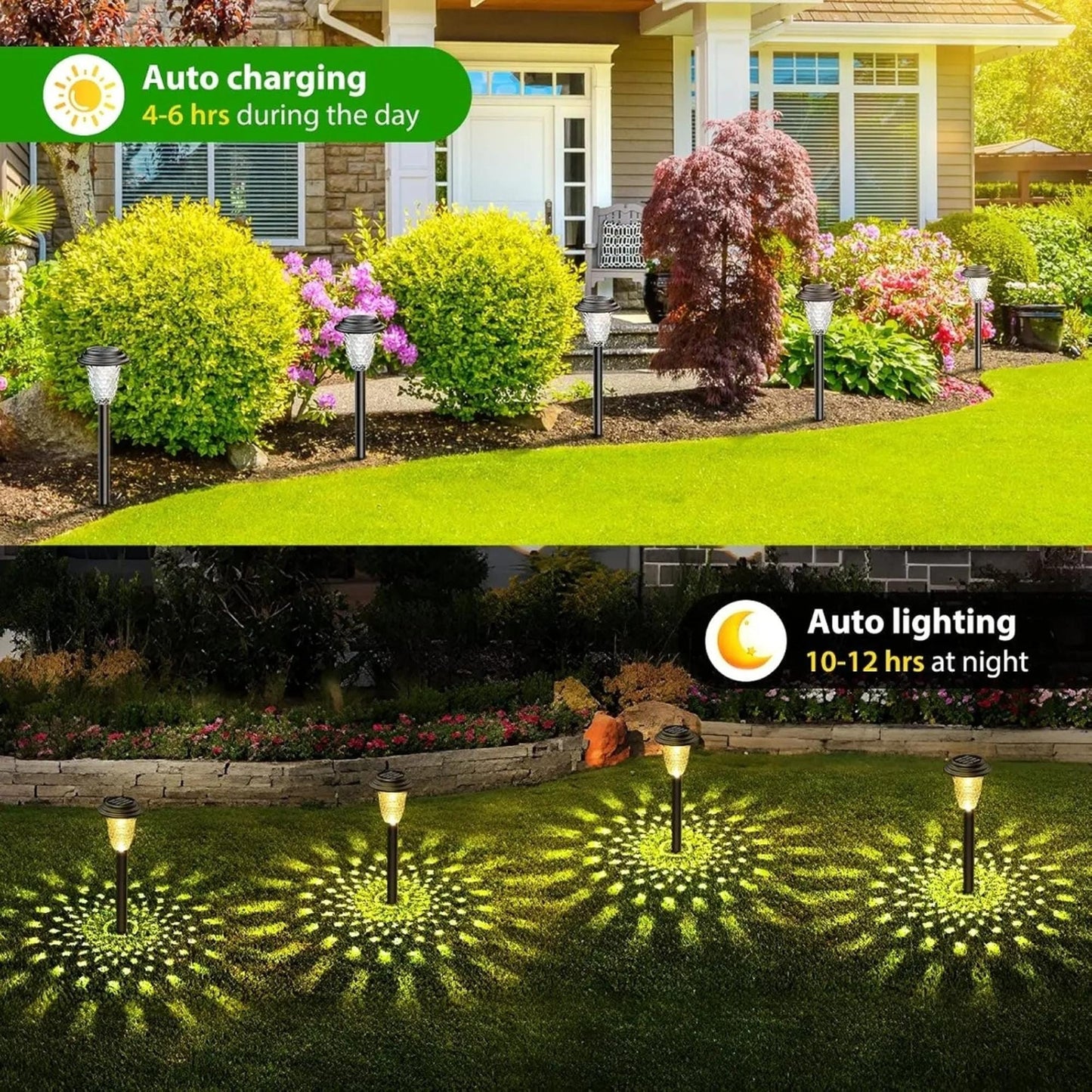 Solar Garden Stake Lights 12-Pack - RGB Color Changing & Warm White Waterproof Path Lights