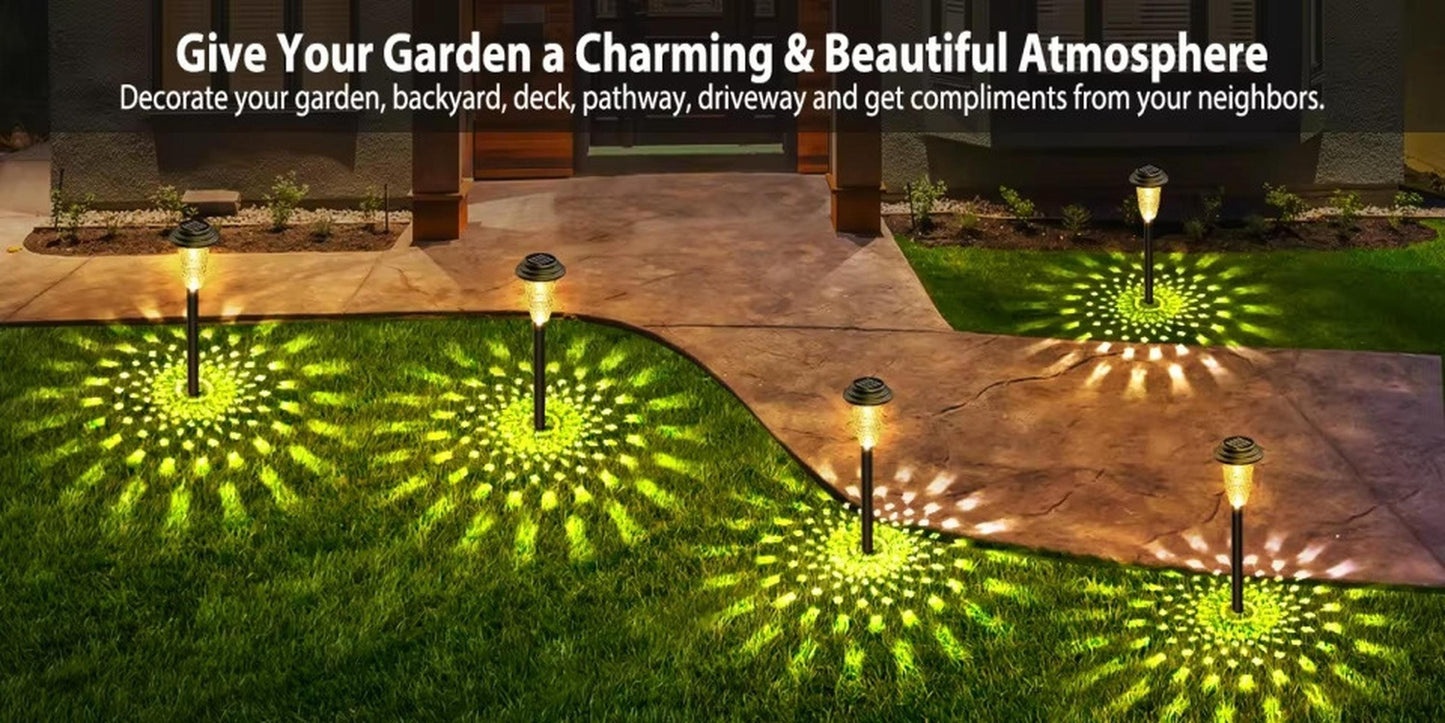 Solar Garden Stake Lights 12-Pack - RGB Color Changing & Warm White Waterproof Path Lights