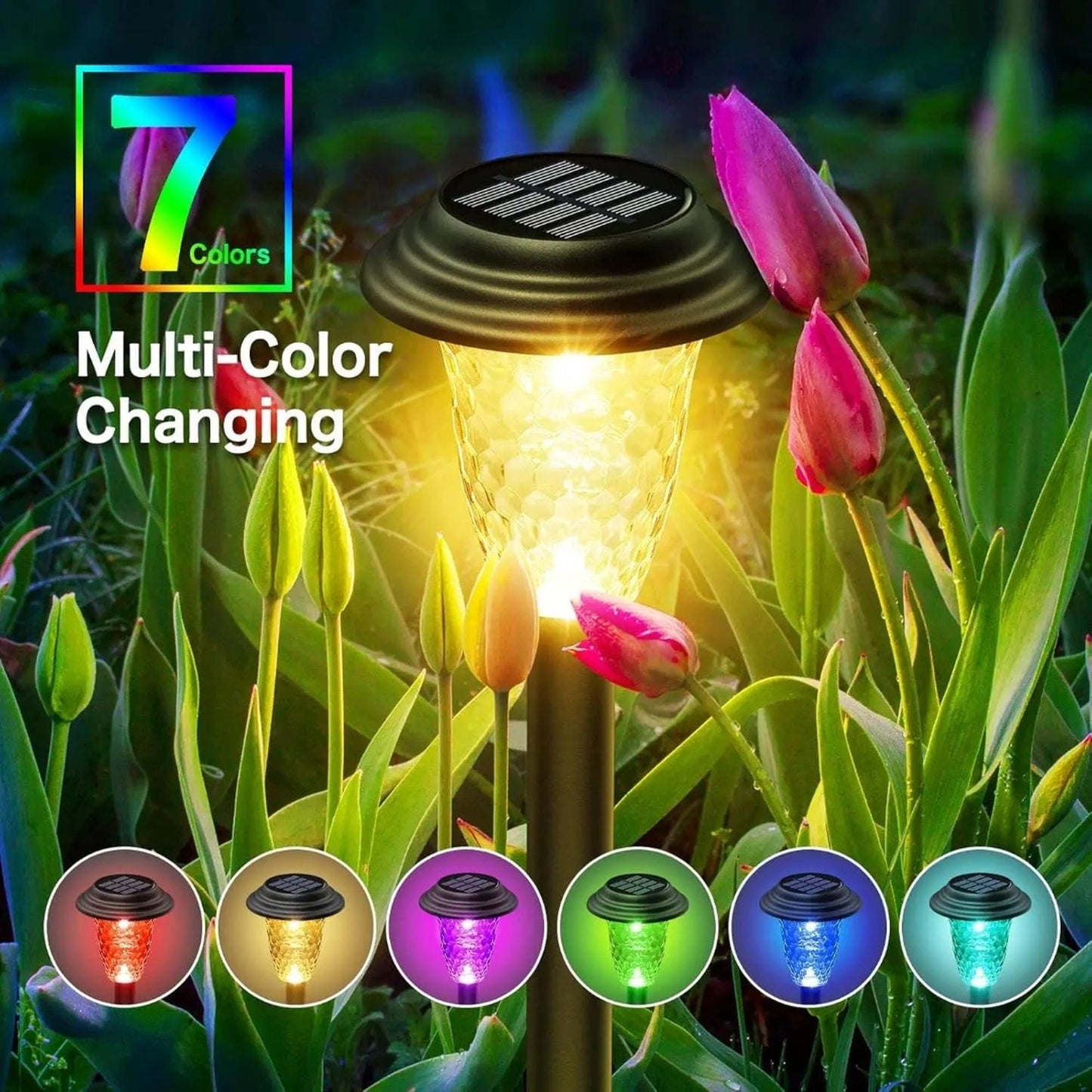 Solar Garden Stake Lights 12-Pack - RGB Color Changing & Warm White Waterproof Path Lights