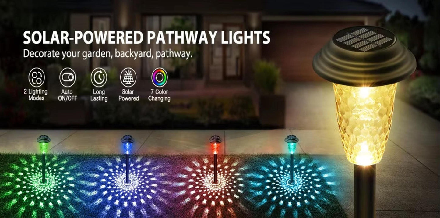 Solar Garden Stake Lights 12-Pack - RGB Color Changing & Warm White Waterproof Path Lights