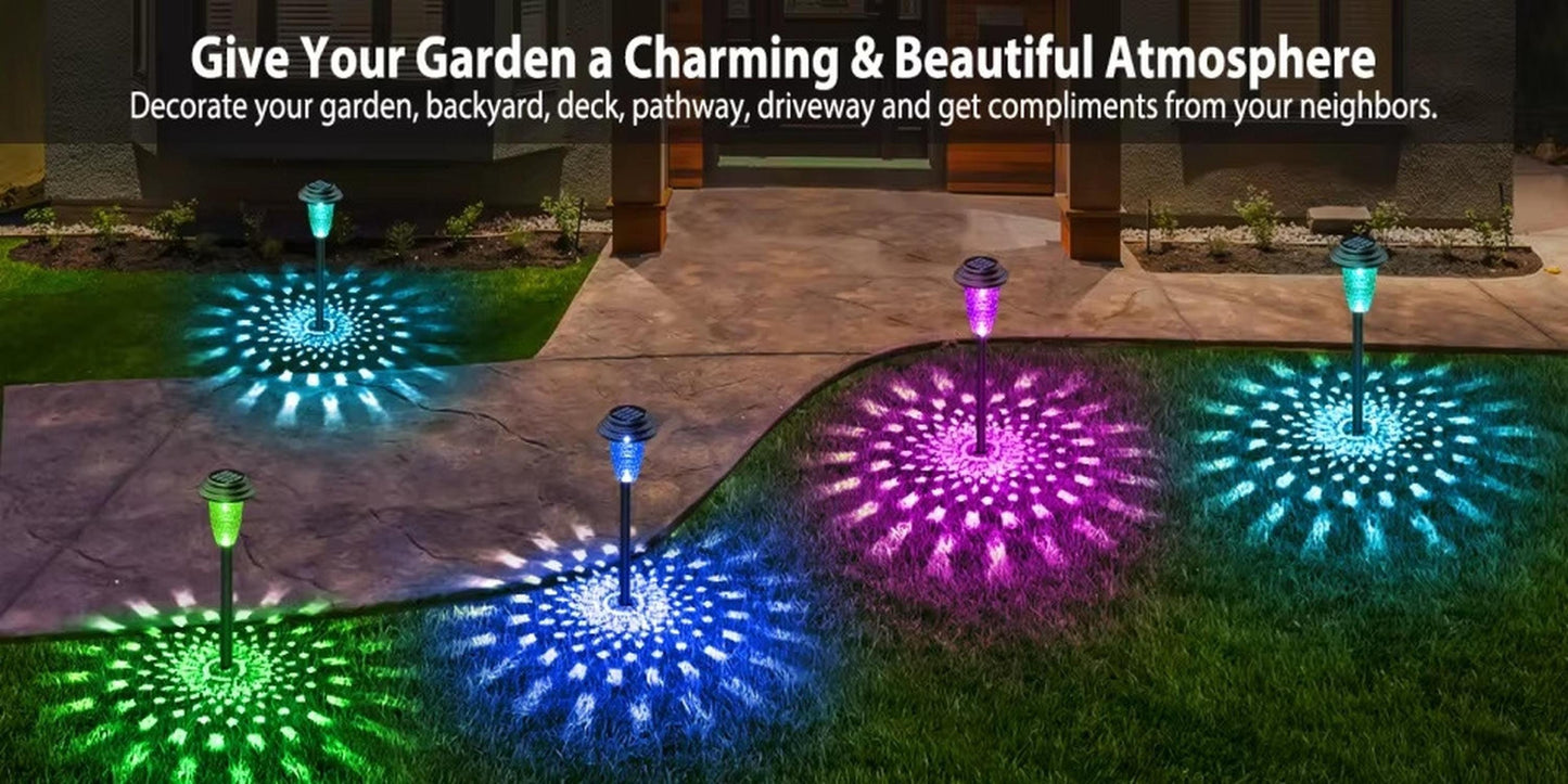 Solar Garden Stake Lights 12-Pack - RGB Color Changing & Warm White Waterproof Path Lights
