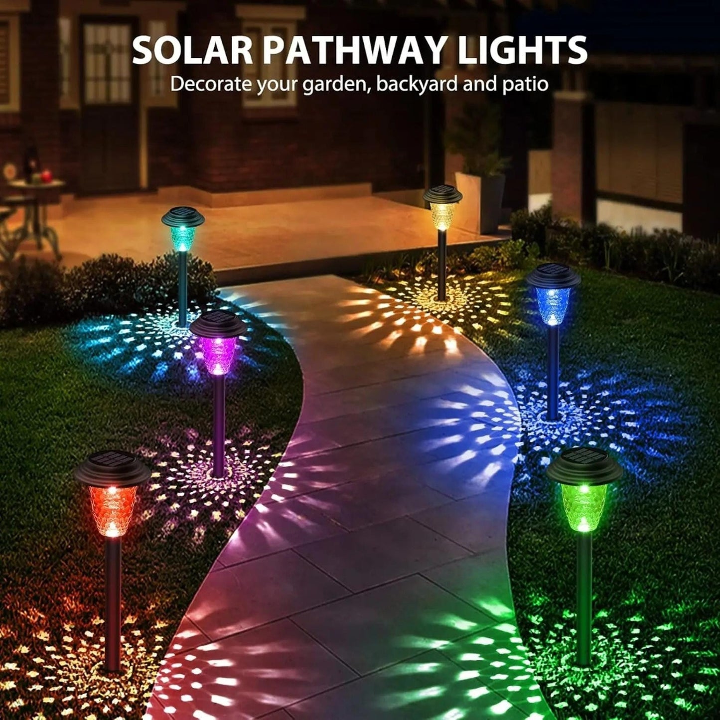 Solar Garden Stake Lights 12-Pack - RGB Color Changing & Warm White Waterproof Path Lights