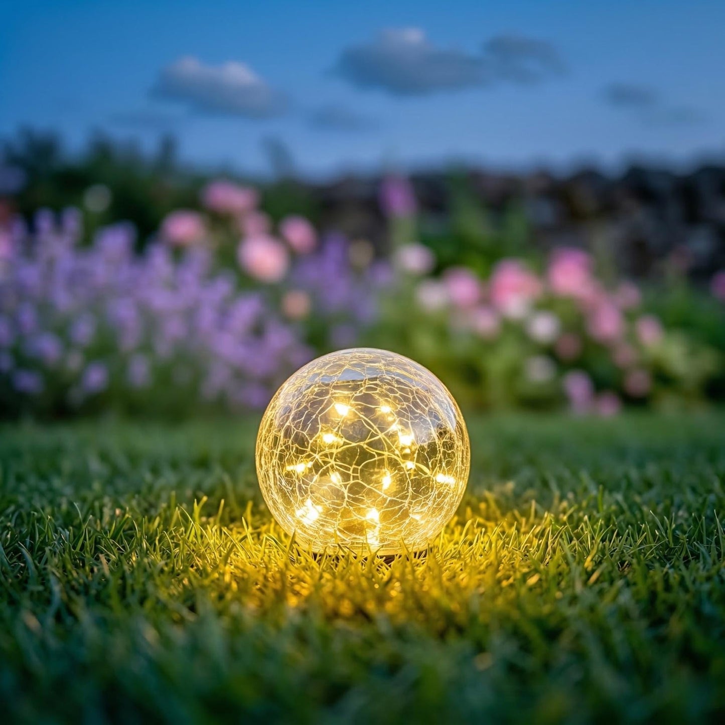 Solar Garden Globe Lights - Waterproof Cracked Glass LED Pathway Lighting