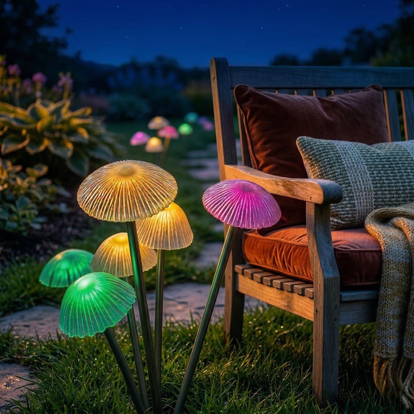 Multicolor Solar Mushroom Garden Lights - Waterproof Swaying LED Outdoor Pathway Decor