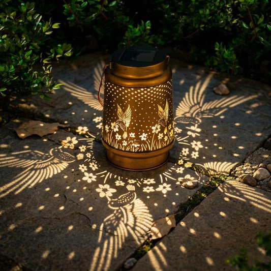 Solar Hummingbird Lantern - Vintage Antique Bronze LED Garden Light