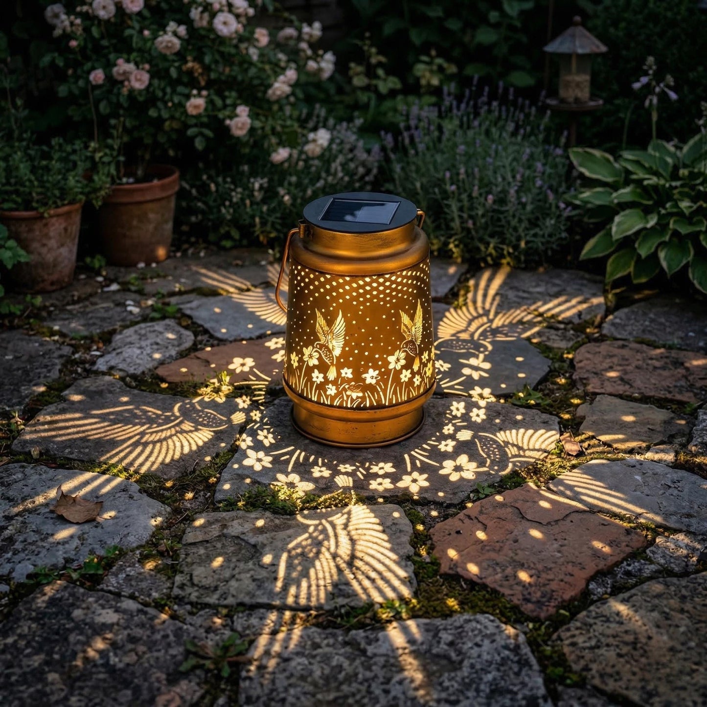 Solar Hummingbird Lantern - Vintage Antique Bronze LED Garden Light