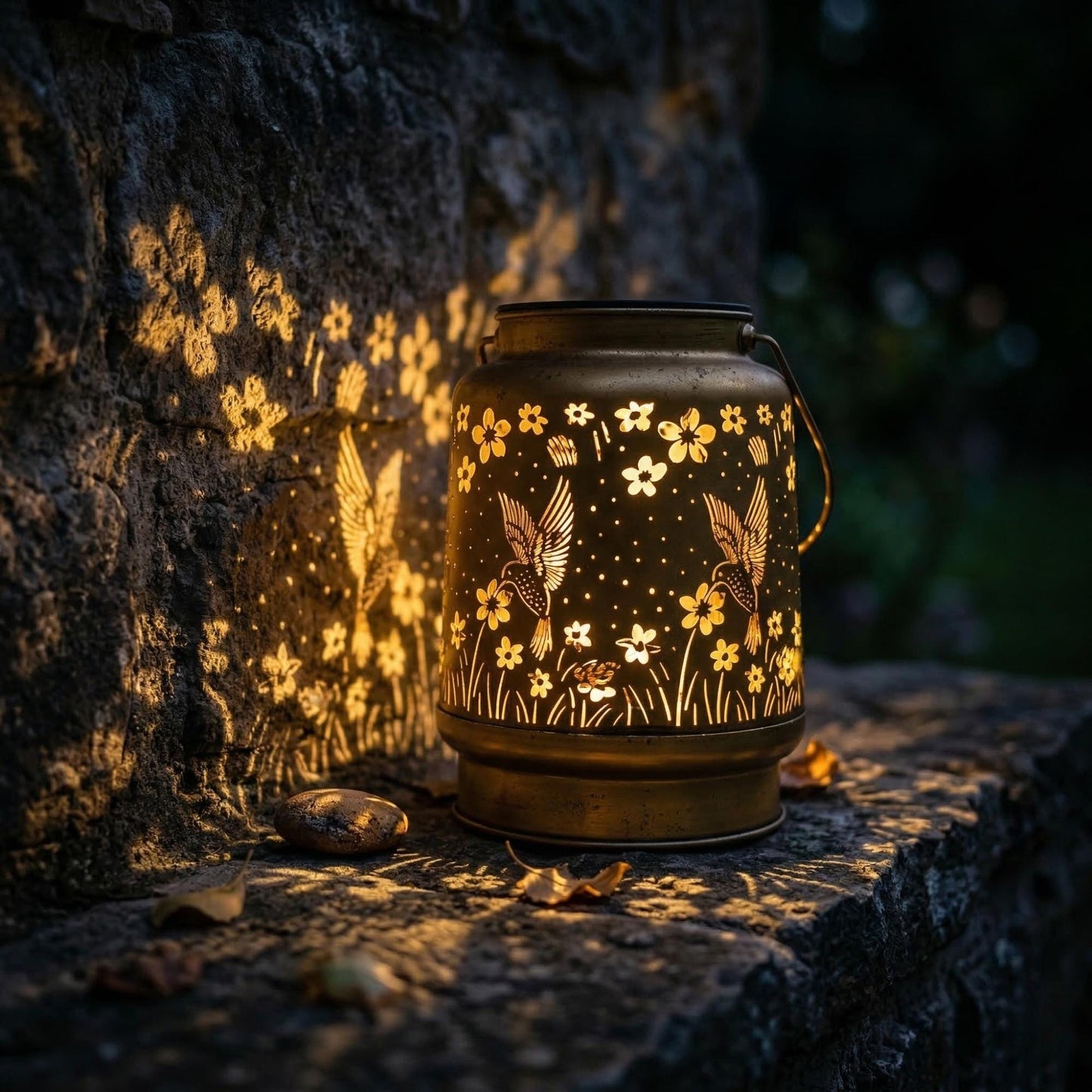Solar Hummingbird Lantern - Vintage Antique Bronze LED Garden Light
