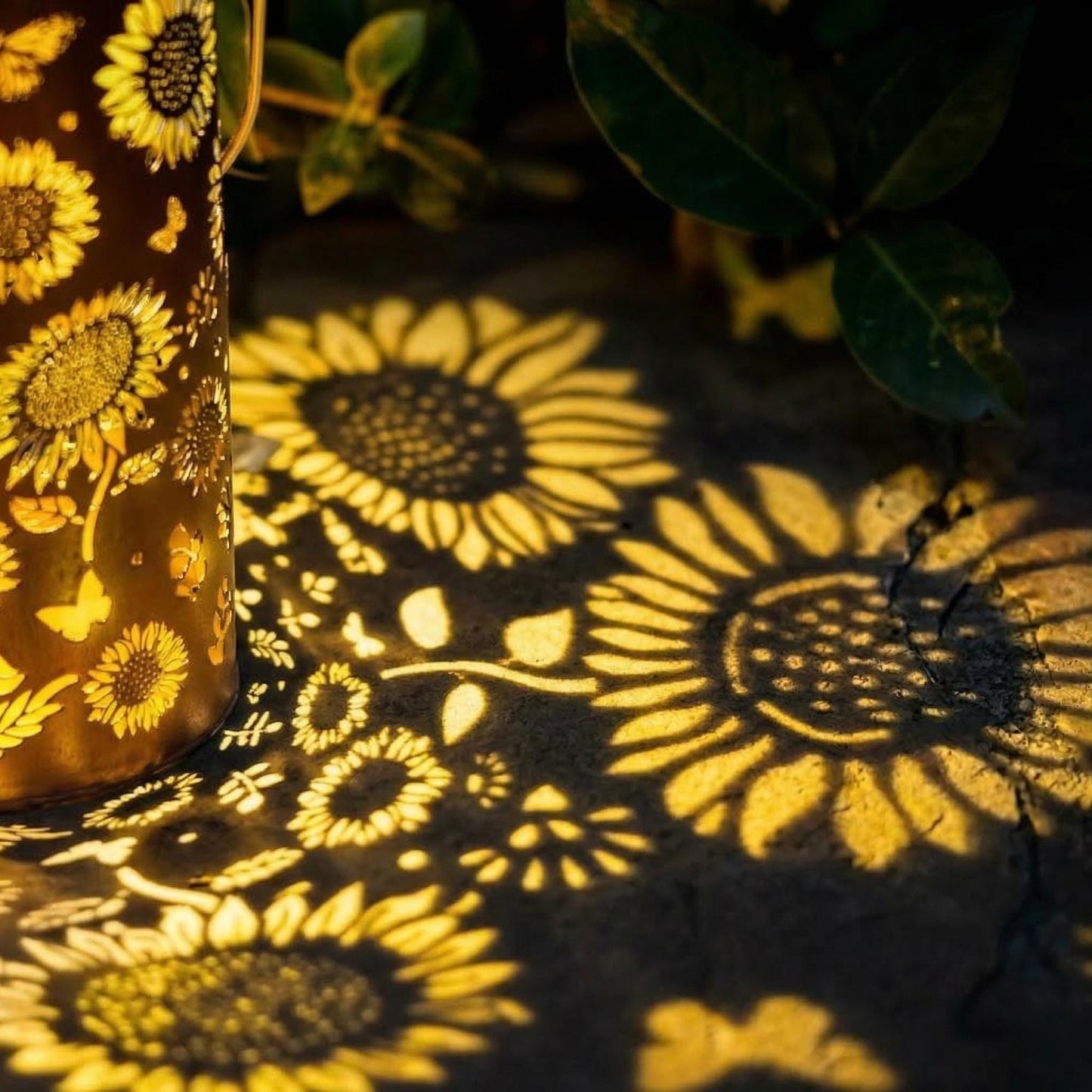 Solar Floral Lantern - Waterproof Metal Hanging Light with Flower Shadow Projection