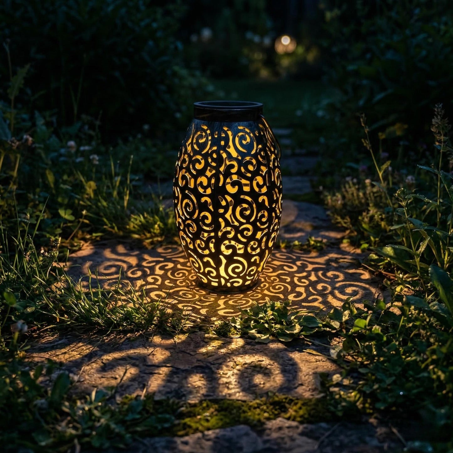 Vintage Swirl Solar Lantern - Elegant Metal Hanging Garden Light