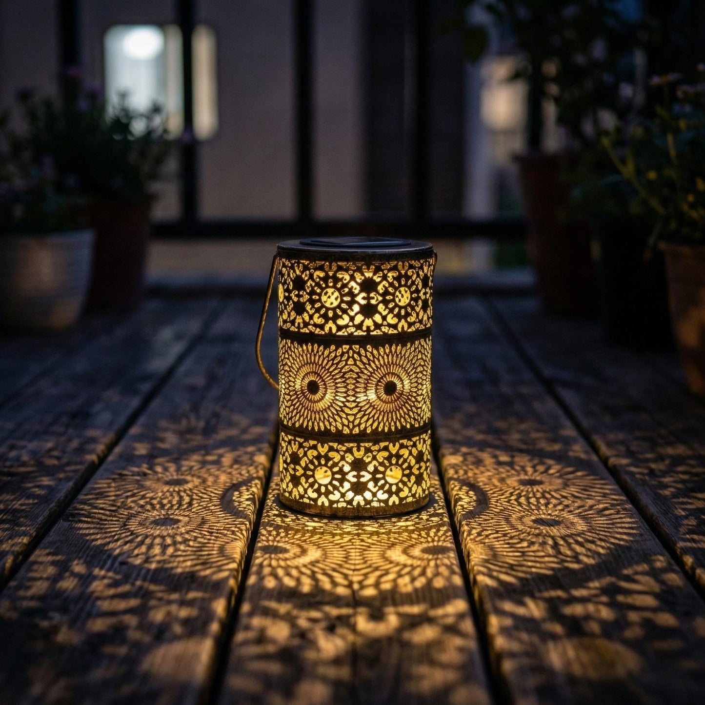 Solar Moroccan Lantern - Metal Hanging Garden Light with Pattern Projection