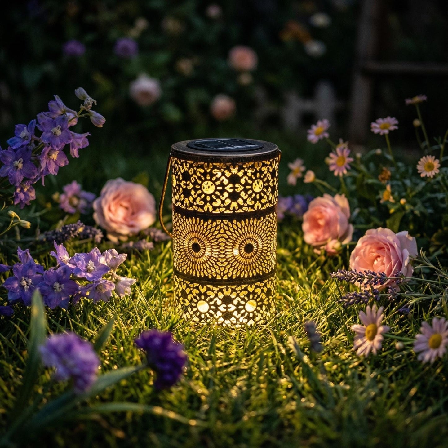 Solar Moroccan Lantern - Metal Hanging Garden Light with Pattern Projection