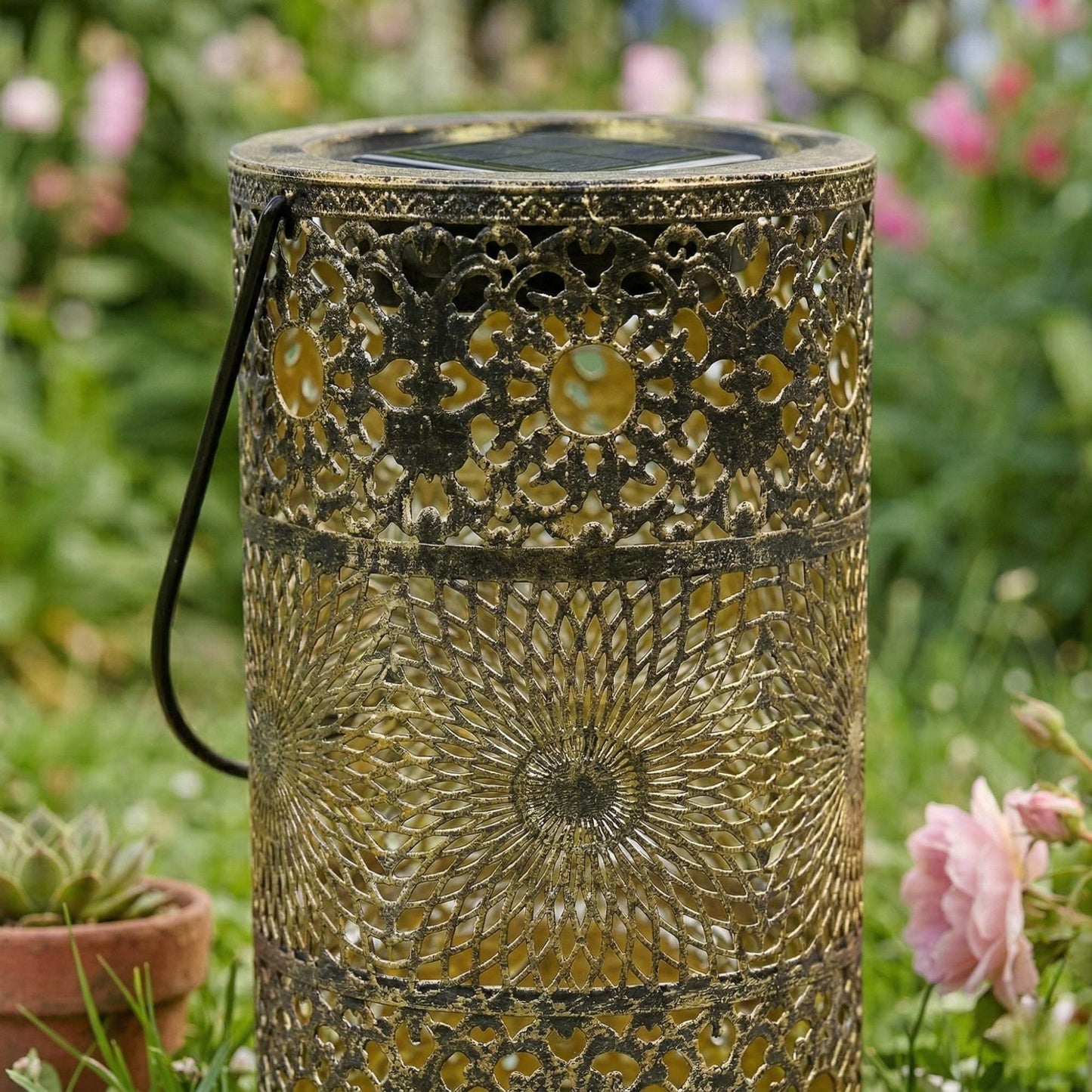 Solar Moroccan Lantern - Metal Hanging Garden Light with Pattern Projection