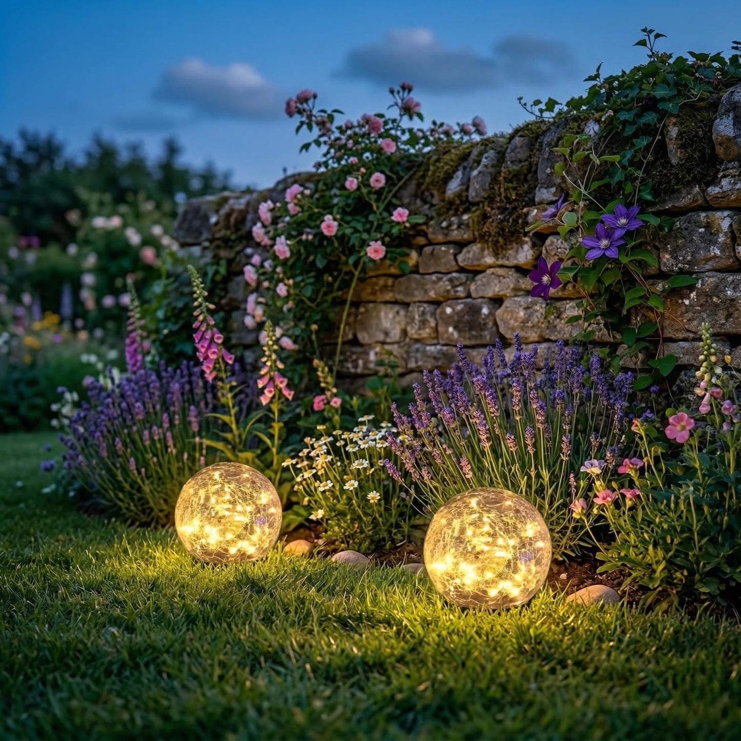 Solar Garden Globe Lights - Waterproof Cracked Glass LED Pathway Lighting