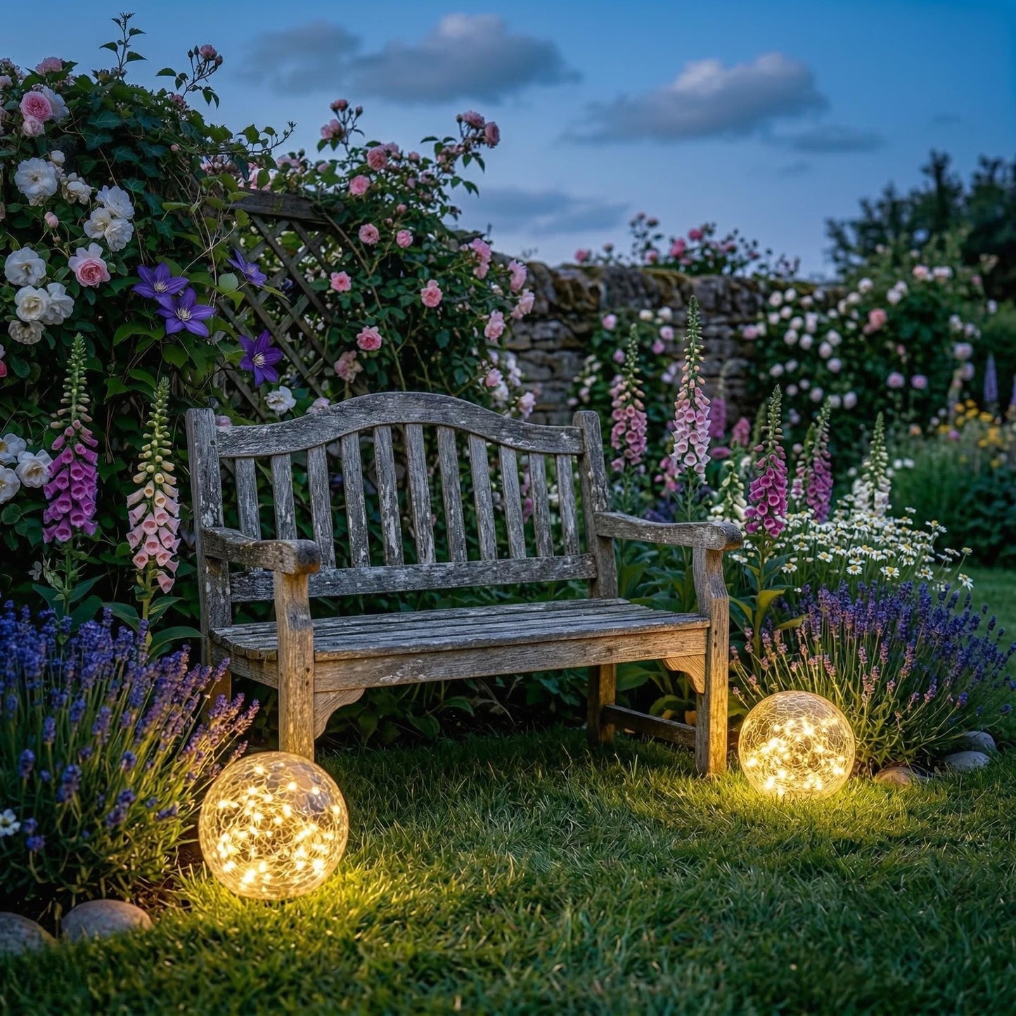 Solar Garden Globe Lights - Waterproof Cracked Glass LED Pathway Lighting