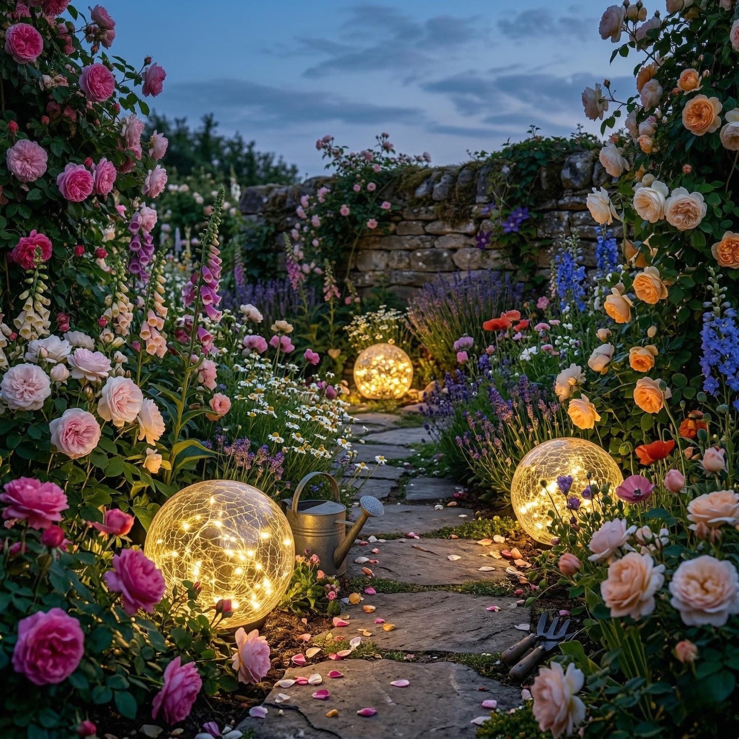 Solar Garden Globe Lights - Waterproof Cracked Glass LED Pathway Lighting