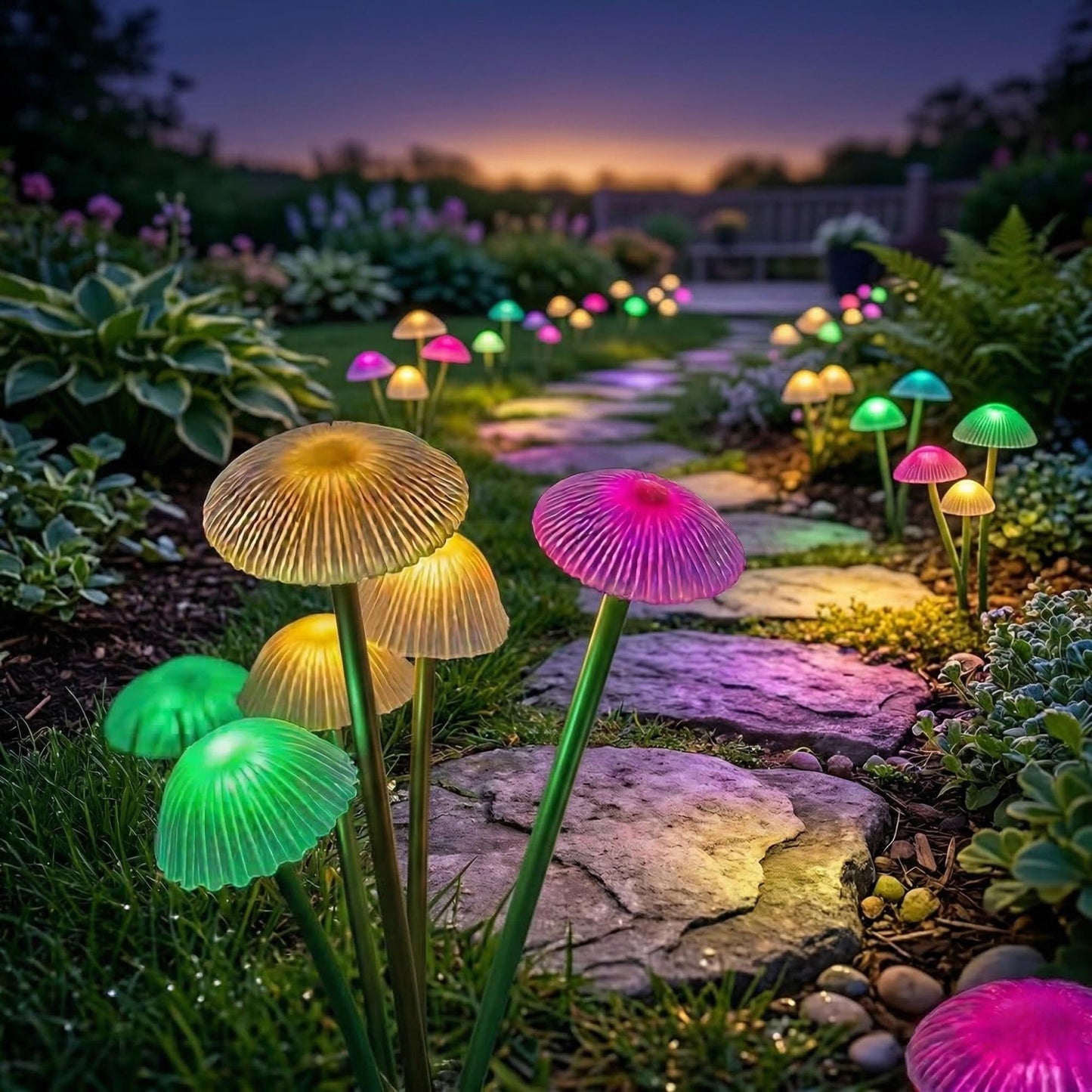 Multicolor Solar Mushroom Garden Lights - Waterproof Swaying LED Outdoor Pathway Decor