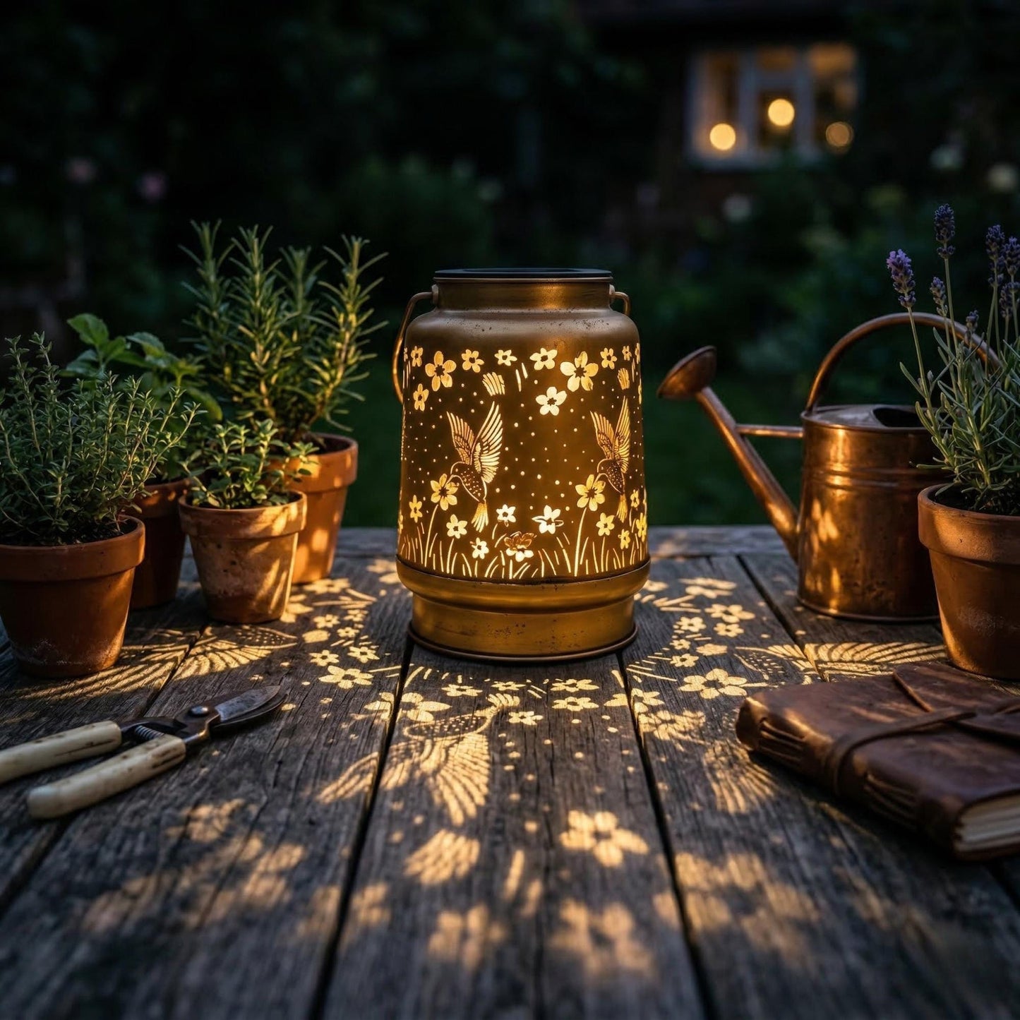 Solar Hummingbird Lantern - Vintage Antique Bronze LED Garden Light