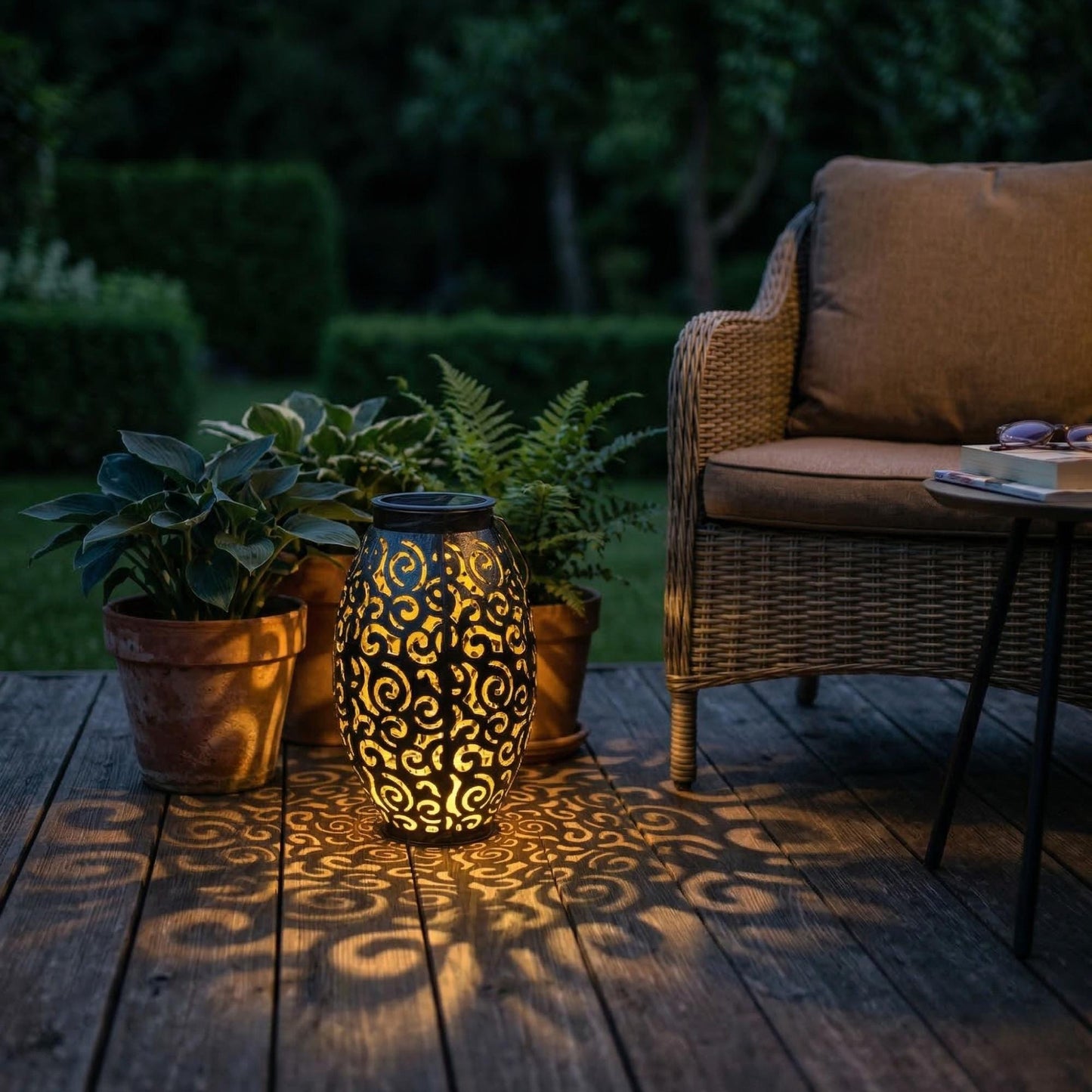 Vintage Swirl Solar Lantern - Elegant Metal Hanging Garden Light