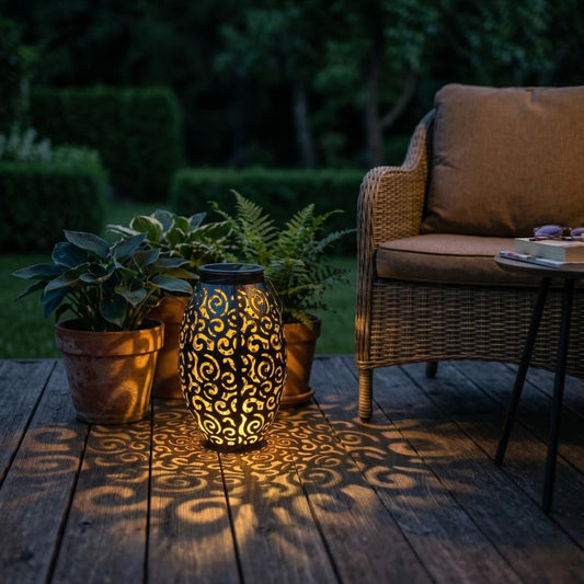 Vintage Swirl Solar Lantern - Elegant Metal Hanging Garden Light