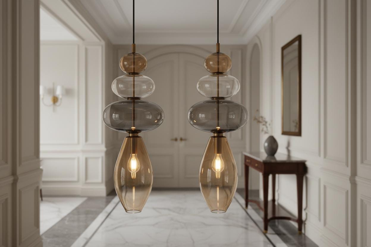 Modern Layered Blown Glass Pendant Light - Proportional Globe Ceiling Lamp