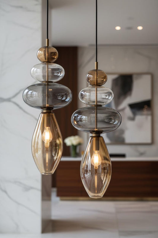 Modern Layered Blown Glass Pendant Light - Proportional Globe Ceiling Lamp