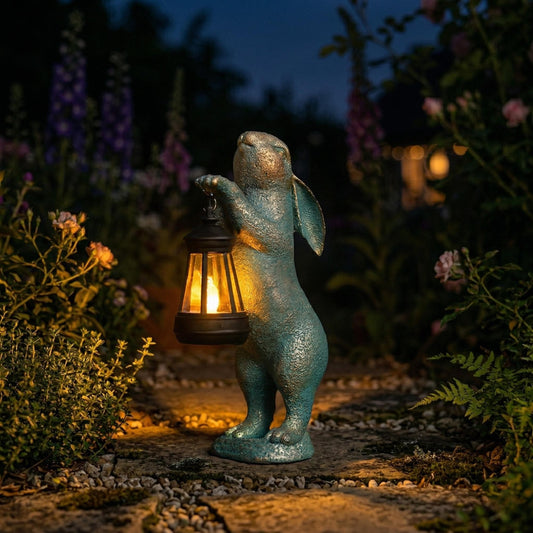 Vintage Bunny Lantern Garden Statue - Whimsical Resin Rabbit Light & Pathway Decor