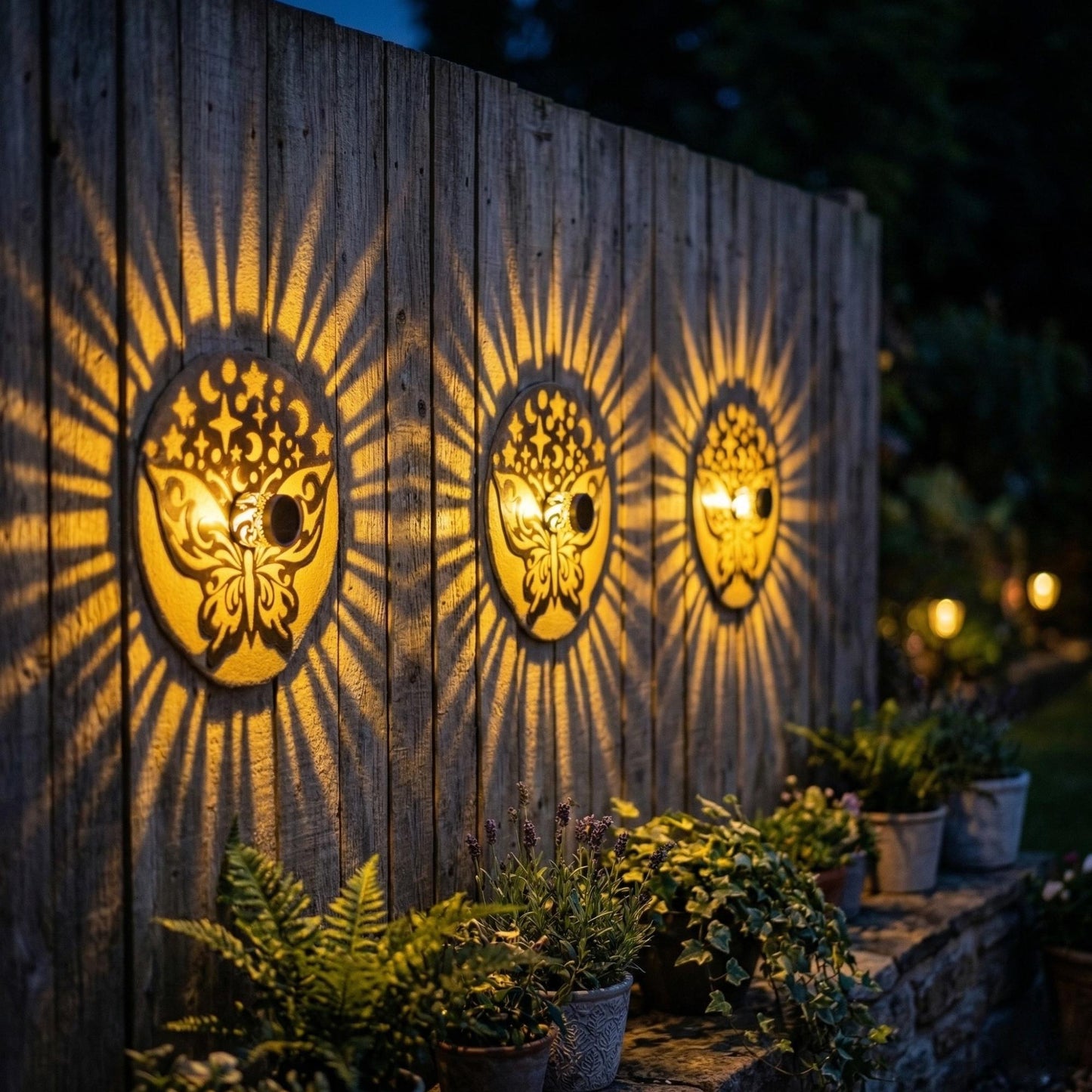 Solar Butterfly Wall Light - Moon & Star Projection LED Waterproof Fence Light