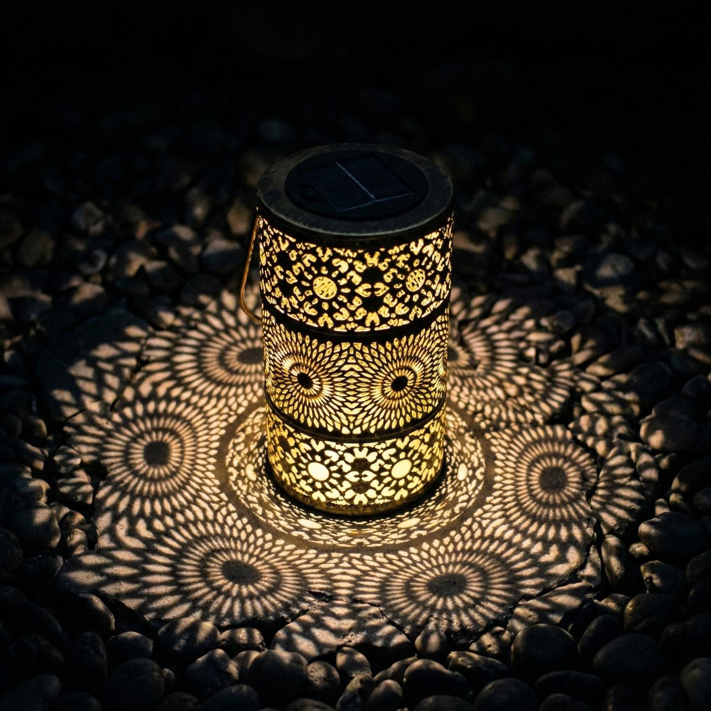 Solar Moroccan Lantern - Metal Hanging Garden Light with Pattern Projection