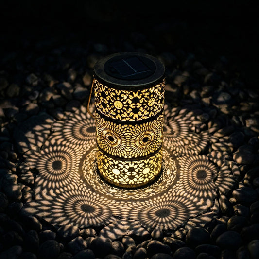 Solar Moroccan Lantern - Metal Hanging Garden Light with Pattern Projection
