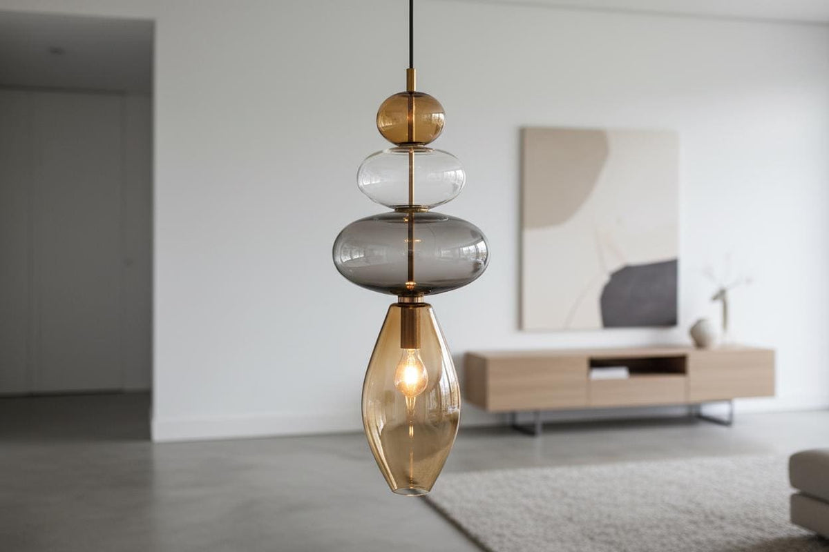 Modern Layered Blown Glass Pendant Light - Proportional Globe Ceiling Lamp