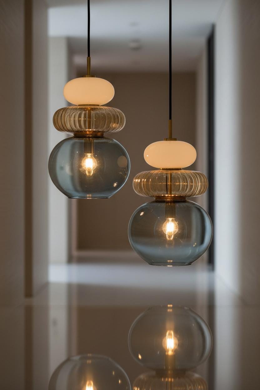 Modern Stacked Glass Pendant Light - Amber, Blue & Frosted Layered Glass Ceiling Lamp