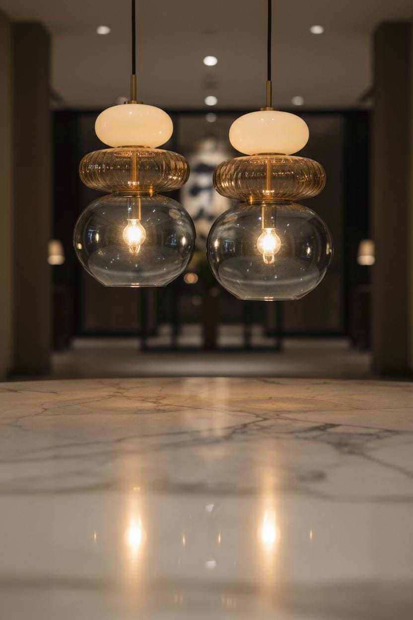 Modern Stacked Glass Pendant Light - Amber, Blue & Frosted Layered Glass Ceiling Lamp