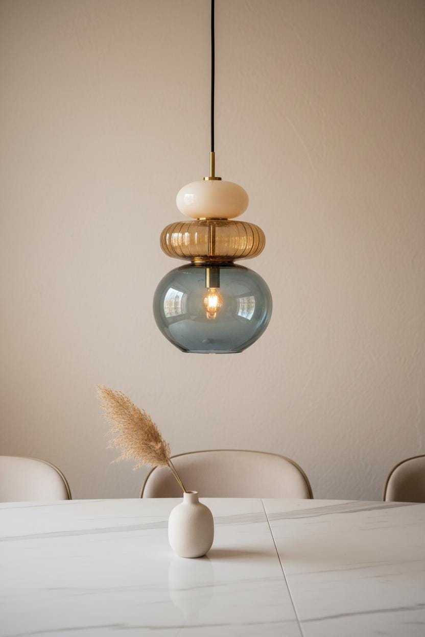Modern Stacked Glass Pendant Light - Amber, Blue & Frosted Layered Glass Ceiling Lamp