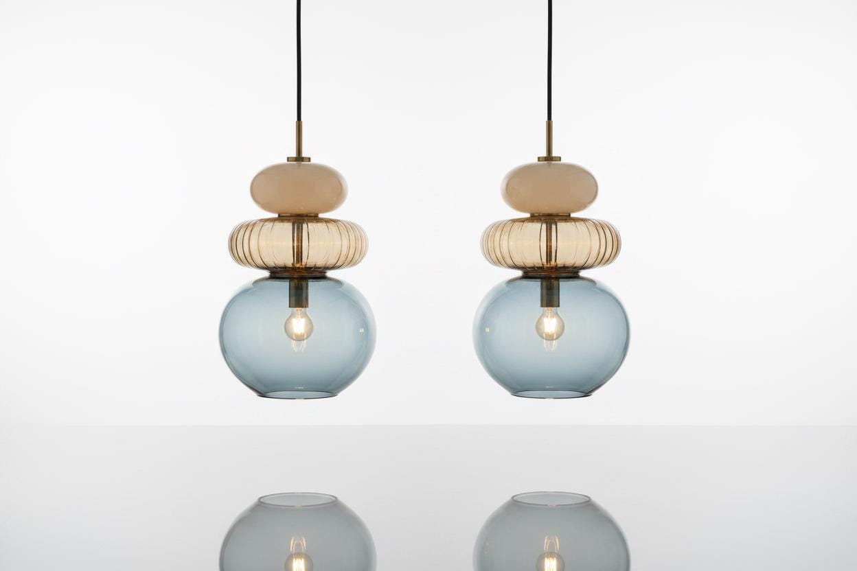 Modern Stacked Glass Pendant Light - Amber, Blue & Frosted Layered Glass Ceiling Lamp